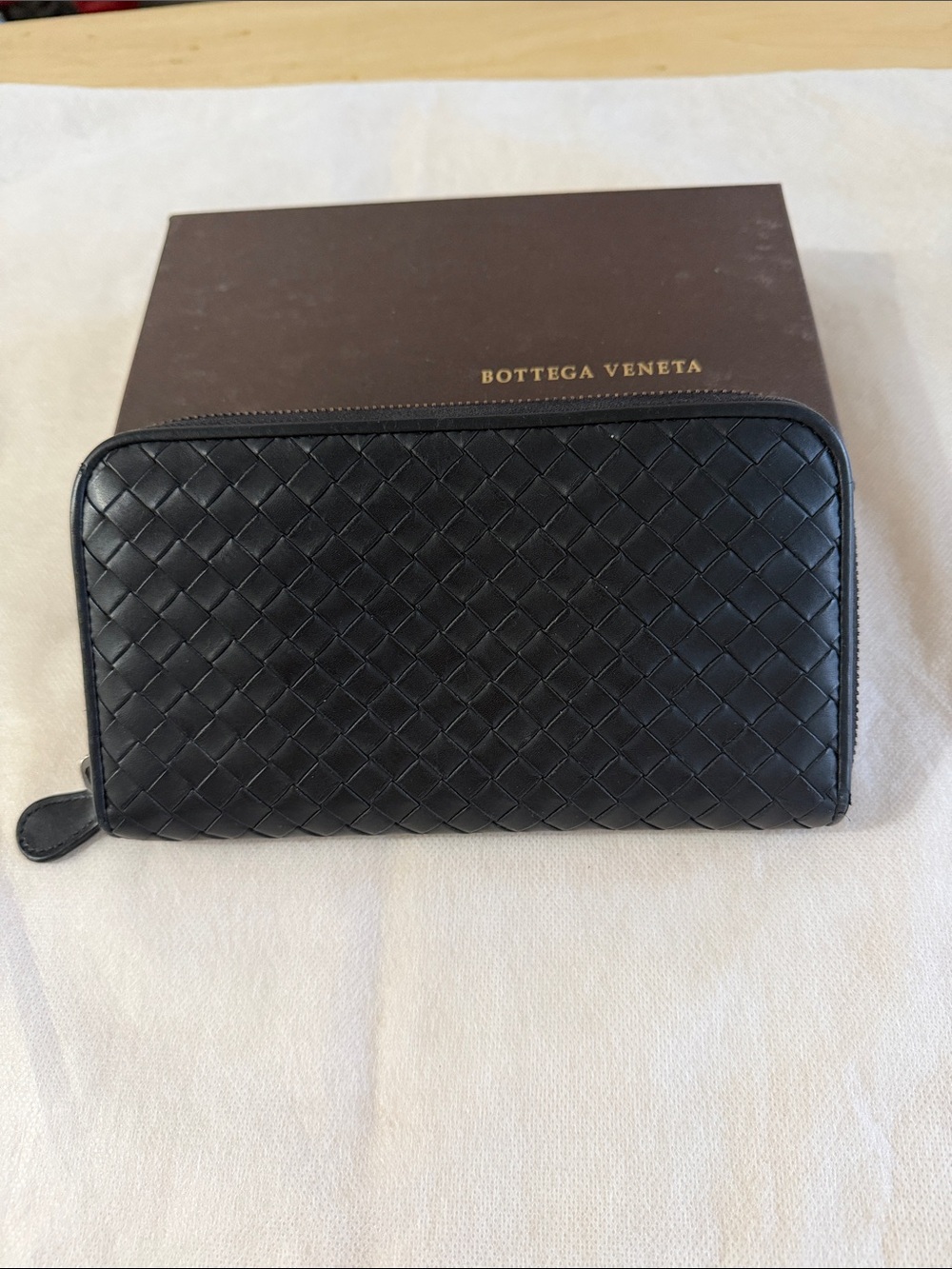 Bottega Veneta Black Intrecciato Zip Around Wallet